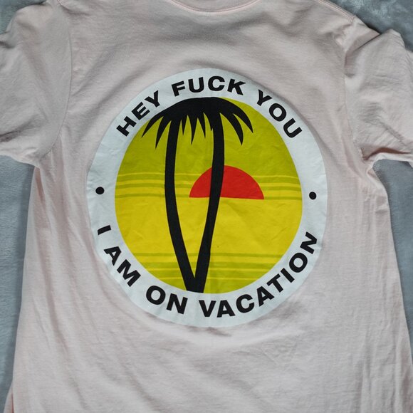 Diamond Supply Hey F*ck You Im On Vacation T Shirt Mens S Slim Fit Funny Pink - Picture 2 of 9